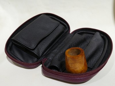 Lanzola trousse 2 pipe con porta tabacco separabile - Cervo Bordeaux