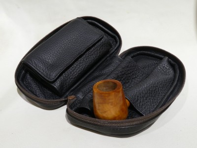 Lanzola trousse 2 pipe con porta tabacco separabile - Cervo Testa di Moro