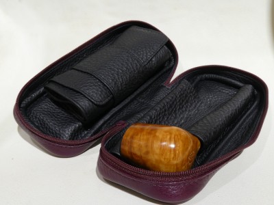 Lanzola trousse 2 pipe con porta tabacco separabile - Cervo Bordeaux