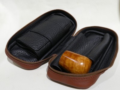 Lanzola trousse 2 pipe con porta tabacco separabile - Cervo Tabacco